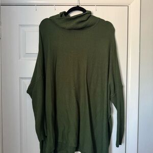 Green Loose Fitting Turtle Cowl Neck